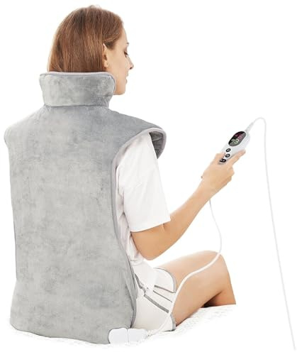 Heizkissen für Rücken Schulter Nacken 60x100cm, Wärmekissen mit Abschaltautomatik, Schnelle Erwärmung mit Taillenriemen, Rückenwärmer Heizdecke 6 Heizstufen, Auto-OFF-Timer, Flanel, Waschbar, Lila