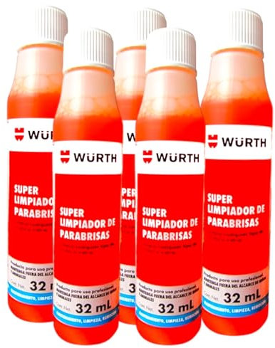 -ZAIROM-Limpia Parabrisas Súper Concentrado WURTH 32 ml, Monodisis Lavaparabrisas con Agentes Anti Cal y Potente Detergente, Detergente Diluyente Lava Cristales asta 3 litors de agua, Pack 5 unidades