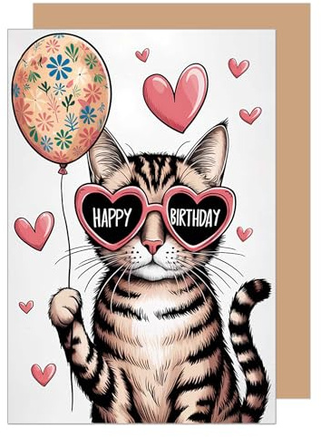 Edition Seidel Biglietto di auguri di compleanno con busta, biglietto di auguri per compleanno, per uomo, donna, fidanzata, gatto, palloncino (G3795 SW025)