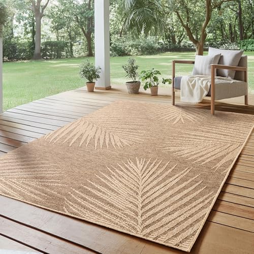 SIMPEX Utomhusmatta 240x340 cm XL Väderbeständig Lättskött Jute Naturlook Palm Design för Vardagsrum Terrass Balkong