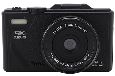 Caméra Numérique 5K, Appareil Photo Numérique WiFi 75MP HD, 18x Numérique Zoom Autofocus Compact Vlog Travel Video Camara pour la Photographie de Voyage Vidéo (32G)