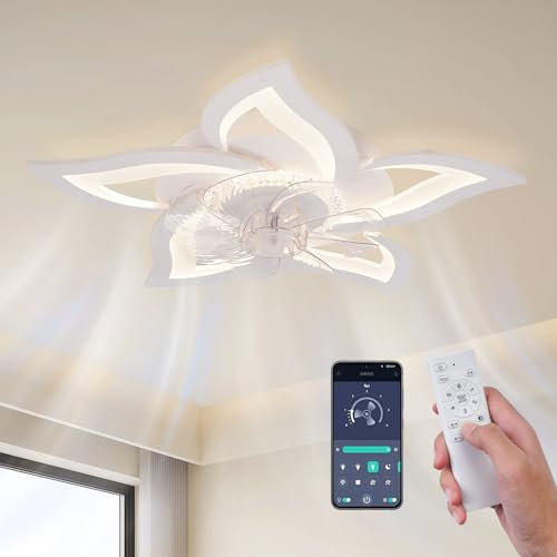 Maevor LED Deckenventilator mit Licht Leise, 69 cm Deckenventilator mit Beleuchtung Dimmbar (3000K-6000K), App & Fernbedienung, für Schlafzimmer/Wohnzimmer, 47W, Weiß