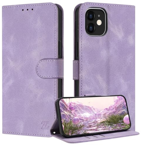 ZONNAVI für iPhone 12 Mini Hülle, [RFID Blocker] PU Lederhülle Schutzhülle mit Kartenfach, Wallet Case Stoßfeste Flip Cover für iPhone 12 Mini Handyhülle (Violett)
