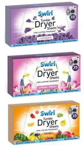 Blue Finch 105 Tumble Dryer Sheets - 3 Packs (35 Sheets Each) - Spring Fresh, Lavender, Tropical Scents