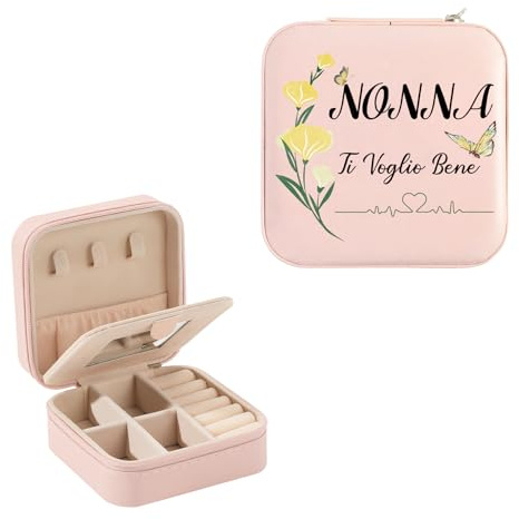 Portagioie Natale Regalo Nonna Porta Gioielli da Viaggio Compatti, Regalo per Natale Festa della Mamma Donna Nonni Portagioielli Nonna Compleanno Regali Gioielli Organizer con Specchio in Pelle PU