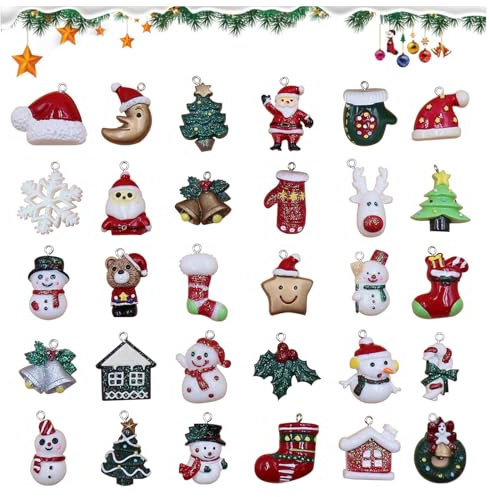 Primasage 30 Stück Baum Anhänger Weihnachten Mini Weihnachtsbaum Anhänger DIY Weihnachten Miniatur Harz Ornamente für Weihnachtsdekorationen, Schlüsselanhänger, Armbänder Und Halskettenanhänger