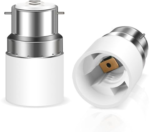 B22 to E14 Socket Converter, Bayonet to Small Screw Socket Adapter, AC 110-240V, BC to SES Lamp Base Adapter, for LED Bulbs, Incandescent, Halogen Bulbs, CFL Bulbs, 2 Packs
