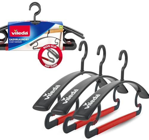Vileda 3-in-1 Kleiderbügel 3er Set - rutschfeste Kleiderbügel mit 360° drehbarem Haken - Platzsparend, stabil & vielseitig - bis 5 kg Traglast für Jacken, Hosen, Hemden, Shirts & mehr | 3-in-1 Bügel mit breitem Hosensteg und 360 Grad Haken, schmaler Querschnitt für mehr Platz im Kleiderschrank