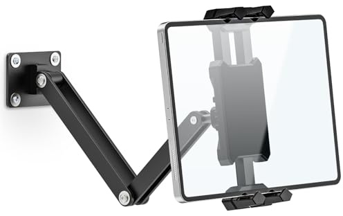 Tablet Wandhalterung, Aluminum iPad Wand halter mit 36cm Arm und 360° Drehbar für ür Küche/ Fitnessraum/ Büro, Faltbar iPad Küche Halterung Wandhalterung für Allen 4.7-13.5 Tablets und Telefone