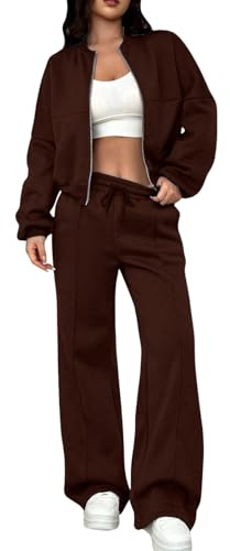 Chándal para mujer conjunto completo, chaqueta bomber con cremallera y pantalones de chándal de pierna ancha con cordón, conjuntos de chándal suaves y cómodos para mujer, conjunto de dos piezas para