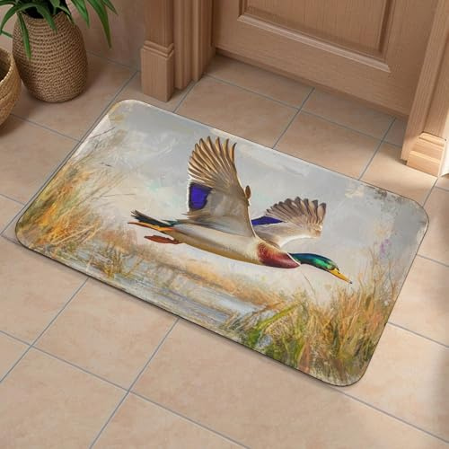 HDESDIS Nature Reed Field Scenery Bath Rug Mat, Washable Rustic Mallard Duck Bathroom Rug Bathmat Runner for Floor Home Decor, 20x32