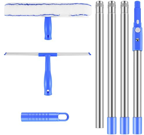 Window Squeegee Cleaning Equipment, Squeegee Cleaner Tool Kit with 165CM Telescopic Handle, 36cm Window Squeegee and 38cm Scrubber Set with Long Poles, Windows Washing Kit for Shower Glass Mirror Door