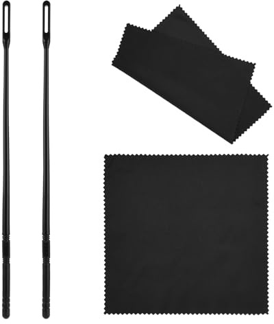 2 Sets Flöte Reinigungsstab und -tuch, Flöten Reinigungsset, Flöten Reinigungsstäbchen, leichtes, tragbares Reinigungsset mit Reinigungsstab und -tuch, Wartungswerkzeug, Schwarz
