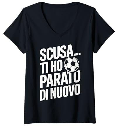 Donna Portiere Calcio Porta Frase Divertente Pallone Maglietta con Collo a V
