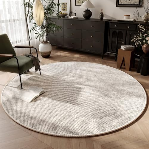 Rustikaler runder Sisal-Teppich, 180 x 180 cm, rutschfest, waschbar, geflochtenes Design für Wohnzimmer, Schlafzimmer, Esszimmer, moderner Teppich für Heimdekoration