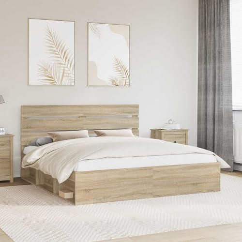Qnhdfrt Bettrahmen Sonoma 180x200 cm massiv Kiefer Kopfteil Holzwerkstoff Doppelbett Modernes Design Robust & Langlebig mit Lattenrost für Schlafzimmer Jugendzimmer Gästezimmer