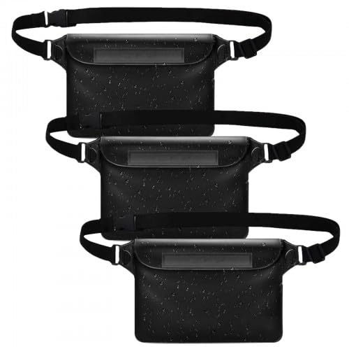 FooYee wasserdichte Tasche, 3 Stück wasserdichte Bauchtasche, Wasserfester Beutel, Handyhülle Wasserdicht, Wasserfeste Tasche mit Verstellbarem Hüftgurt für Schwimmen Bootfahren Angeln, Schwarz