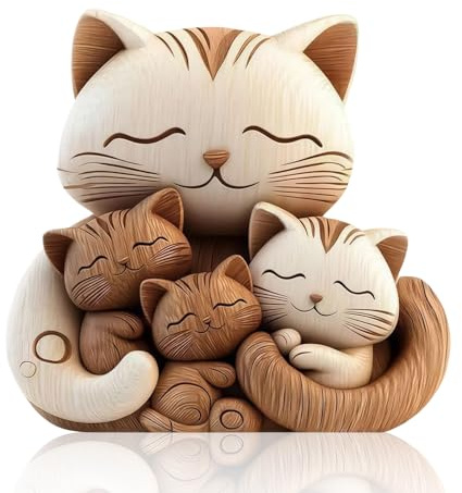 Fychuo Geschenk für Katzenliebhaber, 2D Holz Deko Katzen Deko, Kleine Katzendeko Für Zuhause und Büro, Niedliche Katzenfigur für Wohnzimmer, Schlafzimmer, Schreibtisch, Geschenk für Mutter, Kinder