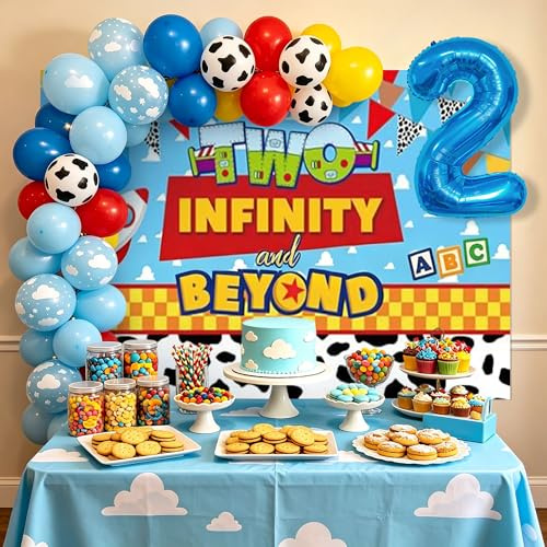 LaVenty Two Infinity and Beyond Birthday Decorations 2nd Birthday Balloon | Garland Arch Backdrop Banner Cake Topper for Boy 2 Birthday Party
