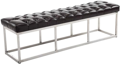 CLP Taburete Pie De Cama Amun En Cuero Sintético | Banco Recibidor Estilo Chesterfield | Banco De Salón con Base De Acero Inoxidable I Color:, Color:marrón, Tamaño:150 cm