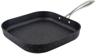 eaziglide Neverstick IM1048 Lot de 3 poêles carrées en aluminium et acier inoxydable Noir Diamètre 28 cm