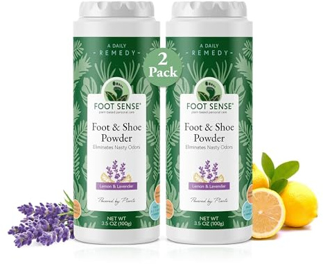 FOOT SENSE All Natural Foot & Shoe Powder, Foot Deodorant, Talc-Free, Odor Eliminator, Disinfects & Deodorizes, Long-Lasting up to 6 Months Safe for Men, Women, Kids, Athletes, 100g (2 Pack)