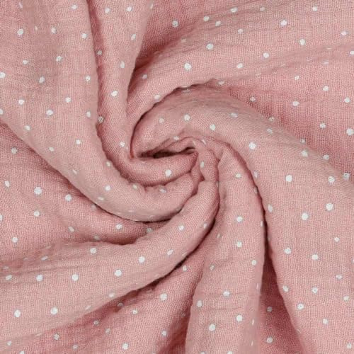Musselin Baumwollstoff in Rosa mit weißen Punkten als Meterware zum Nähen, 50 cm
