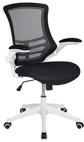 Flash Furniture Bürostuhl, 65 x 62 x 105 cm | Weißer Rahmen, mittlere Rückenlehne, hochklappbare Arme, Netzrücken