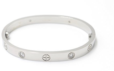 Luxury Gold-Plated Stainless Steel Simple Style Love Bangle Bracelet for Women Men (SilverCZ in size 16)