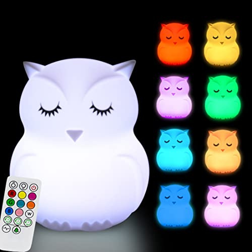 Glinrui Große Eule Nachtlicht für Kinder Schlafzimmer Lichter - 9 Farben Baby Nachttischlampe, kindergarten lampe Schlummer licht - Einstellbare Helligkeit und Farbe/Zeiteinstellung - Groß