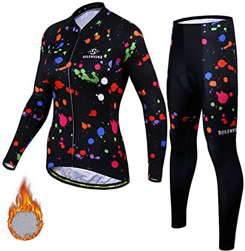Maillot Ciclismo Mujer Manga Largo y Pantalones Ajustados 3D Acolchado Forro Térmico de Lana Anti-Viento Invierno Otoño Primavera Men's Cycling Suits BC-21,A,XL