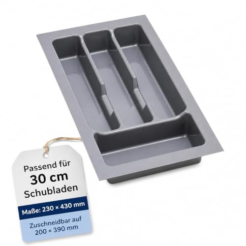 lusfera Besteckkasten für Schubladen 30 cm – Schubladen Organizer mit Fächeraufteilung – Hochwertiger Schubladen Organizer Küche für Mehr Ordnung – Anpassbar und leicht zu reinigen - 230x430mm Silber