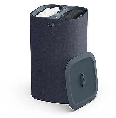 Joseph Joseph Tota 60-Liter-Wäschesortierkorb mit Deckel, 2 herausnehmbare Wäschesäcke mit Griffen, Schwarz