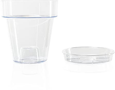 Kalapanta Pot pour orchidée en Plastique Transparent avec Trous de Drainage et Soucoupe - Diamètre 14 cm