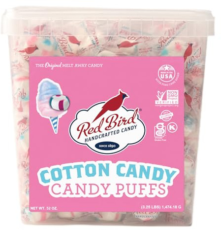 Red Bird Cotton Candy Flavored Candy, Puff Mints Individually Wrapped, 52 oz Tub