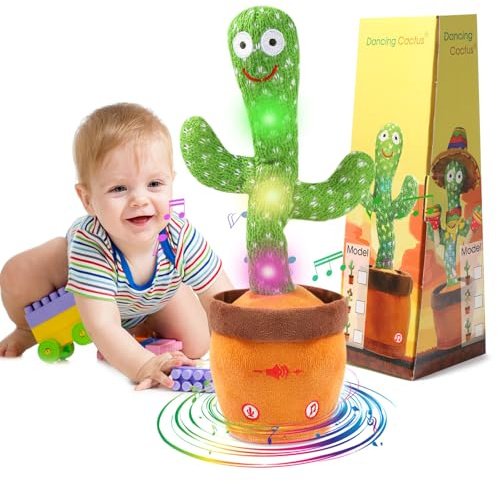 MIAODAM Dancing Talking Cactus Toy for Boys & Girls Ages 1-3, Interactive Plush Toy that Sings, Repeats Voice, with 10 Songs, LED Lights, Volume Adjustable, Ideal Gift for Toddler