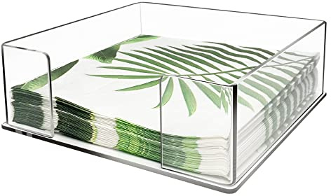 Acrylic Napkin Holder, Square Napkins Holder for Cocktail Table and Kitchen, Table Top Napkin Dispenser, Napkin Tray for for Bathroom, Kitchen and Dining, Parties, Weddings, Events (7x7'')