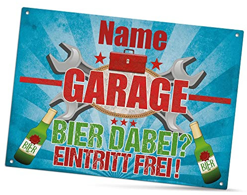PR Print Royal Werkstattschild selbst gestalten - Bier dabei? Eintritt frei! - personalisiert mit Name, Geschenk für Männer, Outdoorschild aus Aluminium | Wetterfest, 21x15 cm