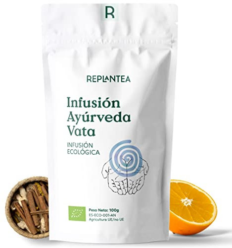 INFUSION JENGIBRE CANELA Y NARANJA Ayurveda Vata 100% Ecológica 100g (50 Tazas) | TE AYURVEDA Relajante y Depurativo con Regaliz, Jengibre, Canela, Fenogreco, Naranja REPLANTEA®