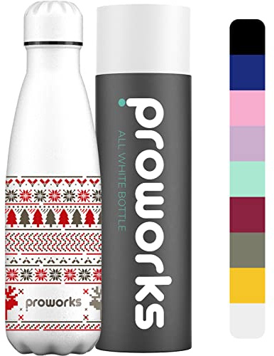 PROWORKS Bottiglia Acqua in Acciaio Inox, Vuoto Isolato Borraccia Termica in Metallo, Bevande Calde per 12 Ore & Fredde 24 Ore, Borraccia per Sport e Palestra 750ml Tutto Bianco - Fiera di Natale