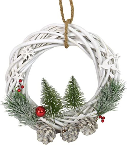 Rattan Kranz mit Tannenbaum | Kranz Kunstkranz Türkranz Winterkranz | 30 cm | Winter Weihnachten Advent