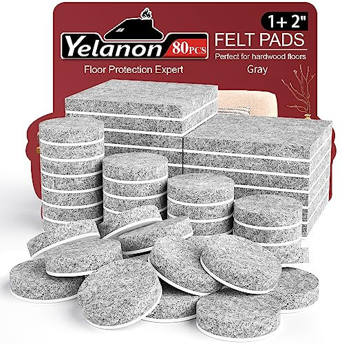 Yelanon Filzgleiter Selbstklebend für Stühle & Möbel - Filzfüße Rund als Parkettschoner - Filz für Stuhlbeine & Möbelgleiter - 80 Stück, 5mm,Grau