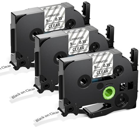 Upwinning Tze-121 kompatibel mit Brother P-touch Bänder 9mm Transparent, 3x | TZe121 Tze 121 kompatibel mit Ptouch Schriftbänder Clear, kompatibel für Brother P Touch Cube P300BT H100R D400 D200 D210
