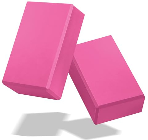 Biguphate 2 Pack 3x6x9IN EVA Foam Yoga Block Supportive Latex-Free with Stretch Band, Non-Slip Exercise Blocks for Pilates, Meditation, Balance, Stretching and Deep Poses(Magenta)