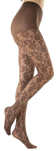 Gi&Gi Collants Femme 40 deniers Dentelle Florale, Motif Rose, Plusieurs Couleurs (FR/ES, Alpha/lettres, L, TG, Taille normale, Taille normale, BRUN)