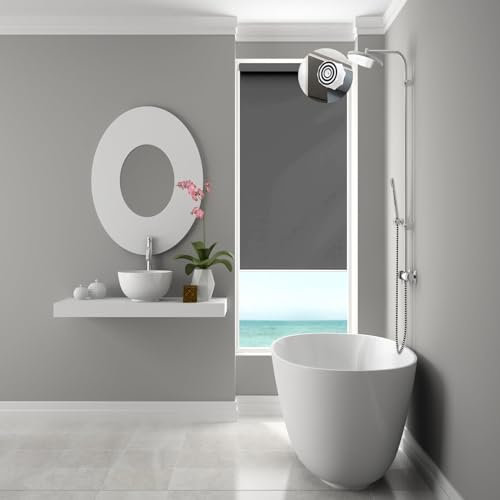 Rollo für Fenster Ohne Bohren 80 x 140 cm Sichtschutz und Sonnenschutz, Sonnenschutzrollo Seitenzugrollo mit Verstellbarer Kette für Wohnzimmer, Schlafzimmer, Dunkelgrau