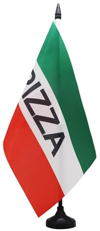 AZ FLAG Drapeau de Table Pizza italienne 21x14 cm Socle Plastique | Usage intérieur Drapeau de bureau représentant la bière finition cousue et bords renforcés polyester 100D