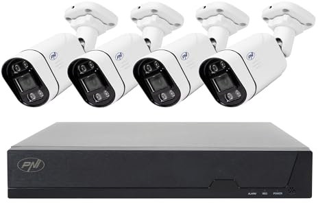 PNI House Kit de Videovigilancia IPMAX PoE 5 - NVR Con 4 Puertos PoE y 4 Cámaras IP de 5MP, 1920p - Aplicación XMEye Para Teléfonos Inteligentes y CMS General Para Windows Ⓡ - Clasificación IP66