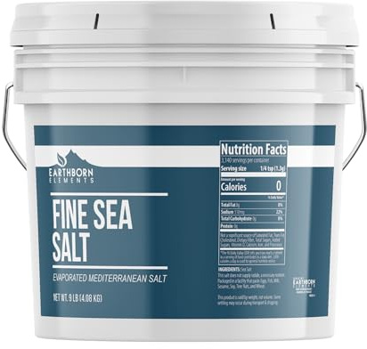 Earthborn Elements Fine Sea Salt, 1 Gallon Bucket, Sourced from Spain, Pure Ground, Baking & Cooking