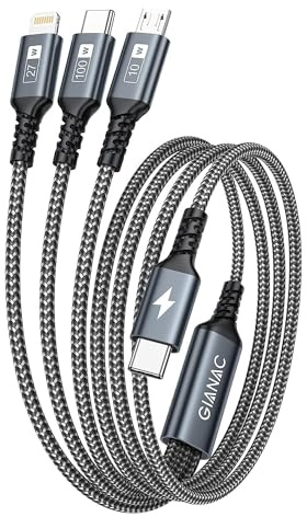 GIANAC 100W USB C auf Multi Kabel [2M] ladekabel 3 in 1 schnellladekabel